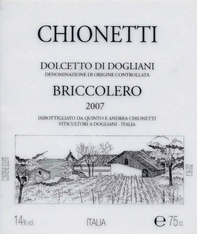 Chionetti Dolcetto di Dogliani Briccolero 2007 Front Label