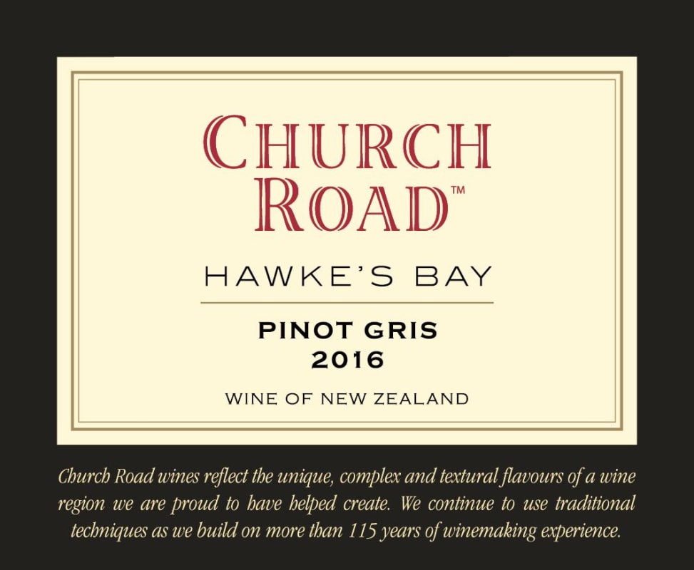 Church Road Winery Pinot Gris 2016 Front Label