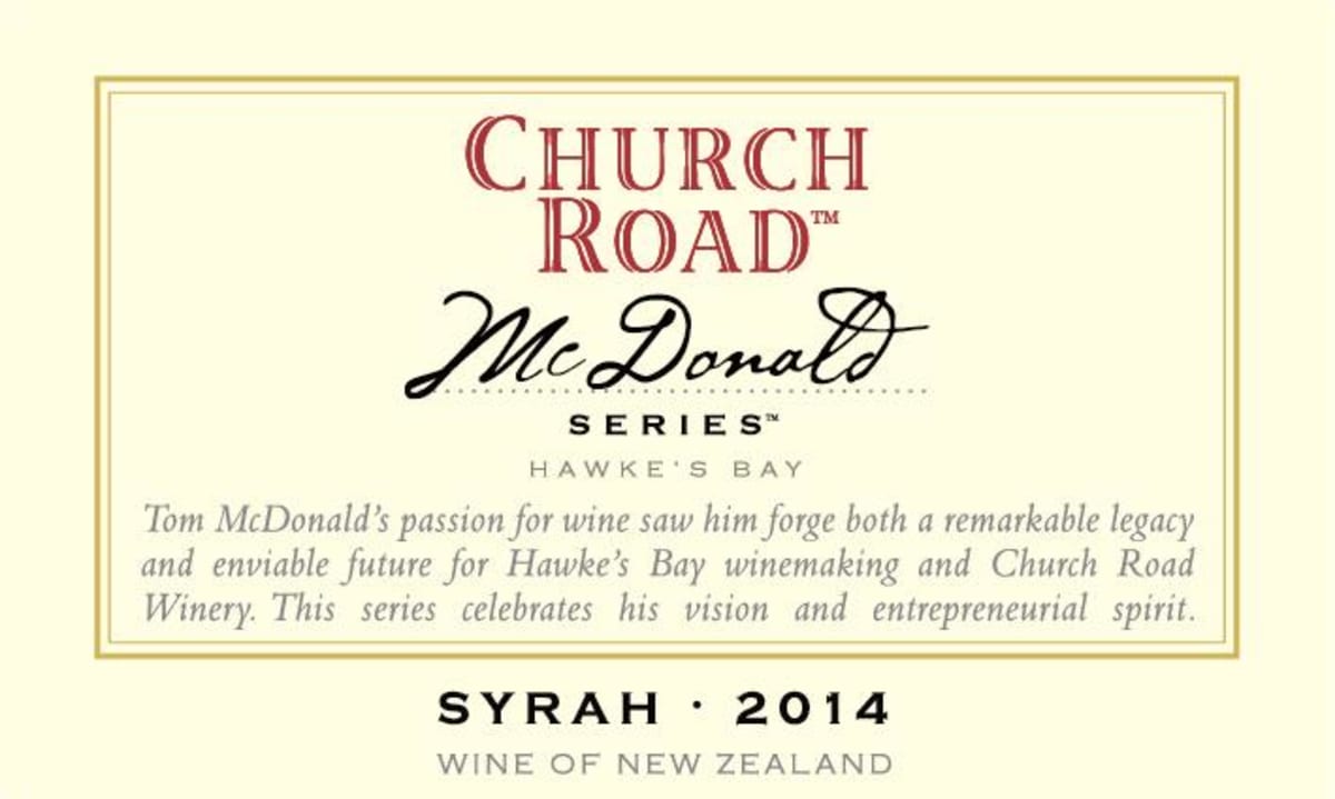 Church Road Winery McDonald Series Syrah 2014 Front Label