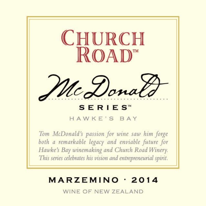 Church Road Winery McDonald Series Marzemino 2014 Front Label