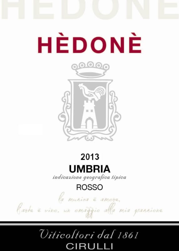 Cirulli Aziende Agricole Umbria Hedone Rosso 2013 Front Label