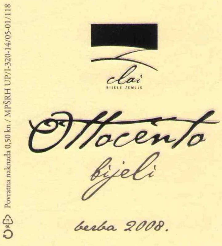 Clai Ottocento Bijeli 2008 Front Label