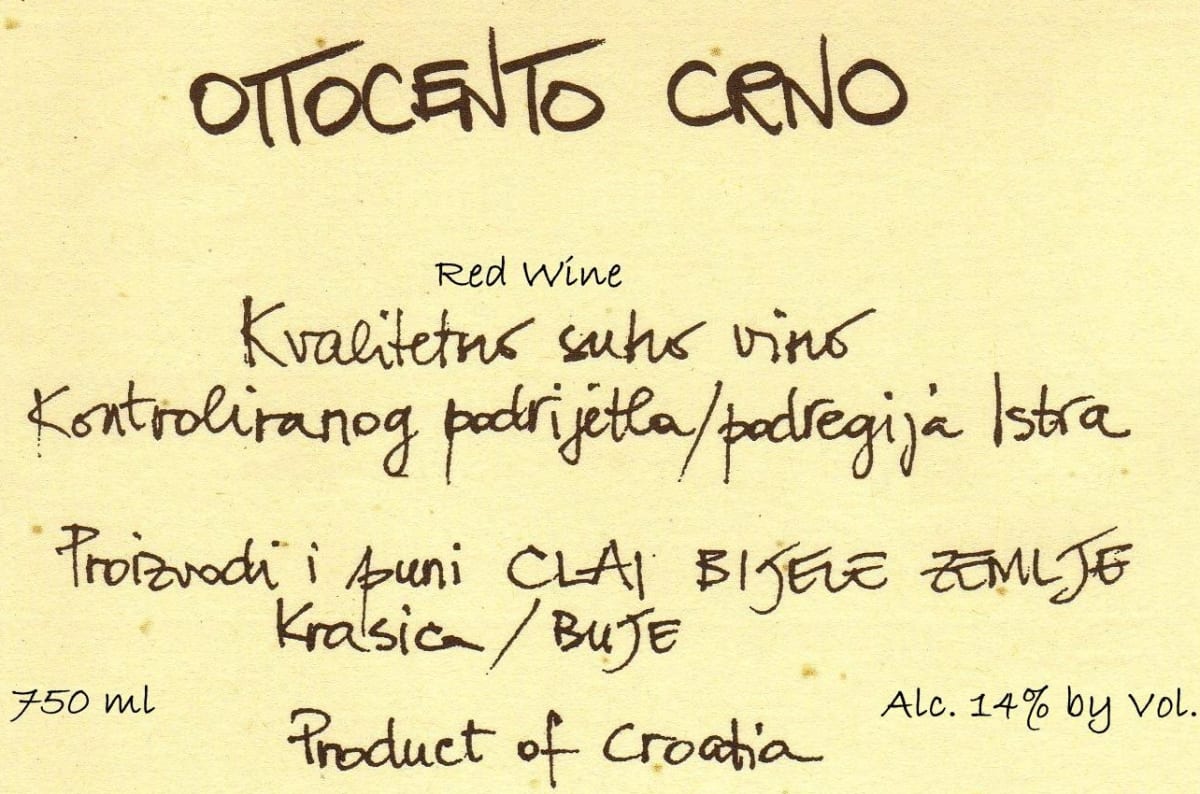 Clai Ottocento Crno 2011 Front Label
