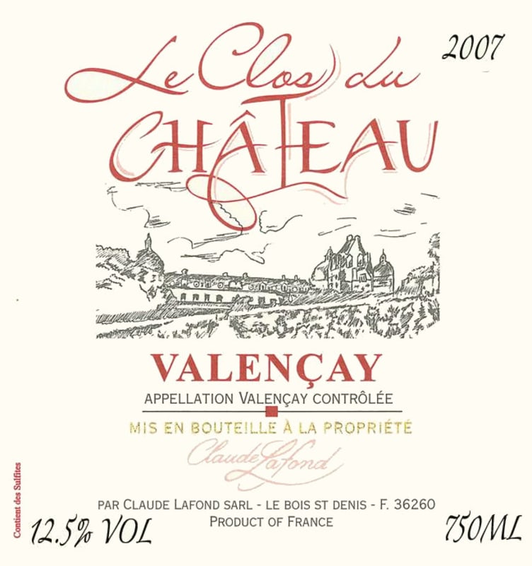 Claude Lafond Valencay Le Clos du Chateau Blanc 2007 Front Label
