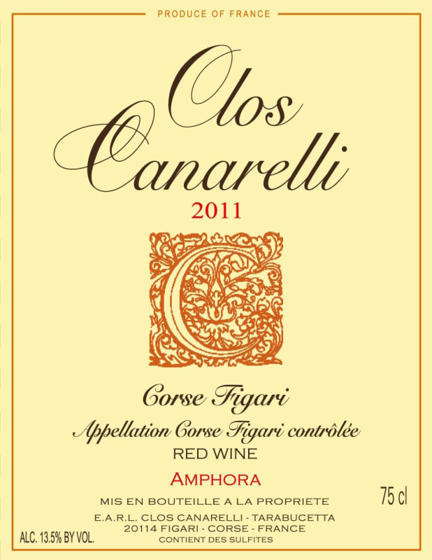 Clos Canarelli Corse Figari Amphora Rouge 2011 Front Label