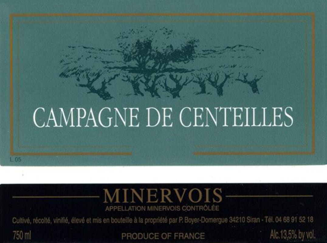 Clos Centeilles Minervois Capitelle de Centeilles 2002 Front Label