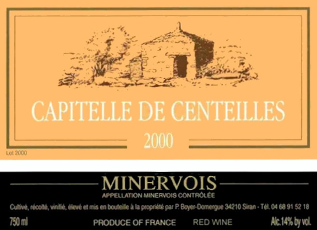 Clos Centeilles Minervois Capitelle de Centeilles 2000 Front Label
