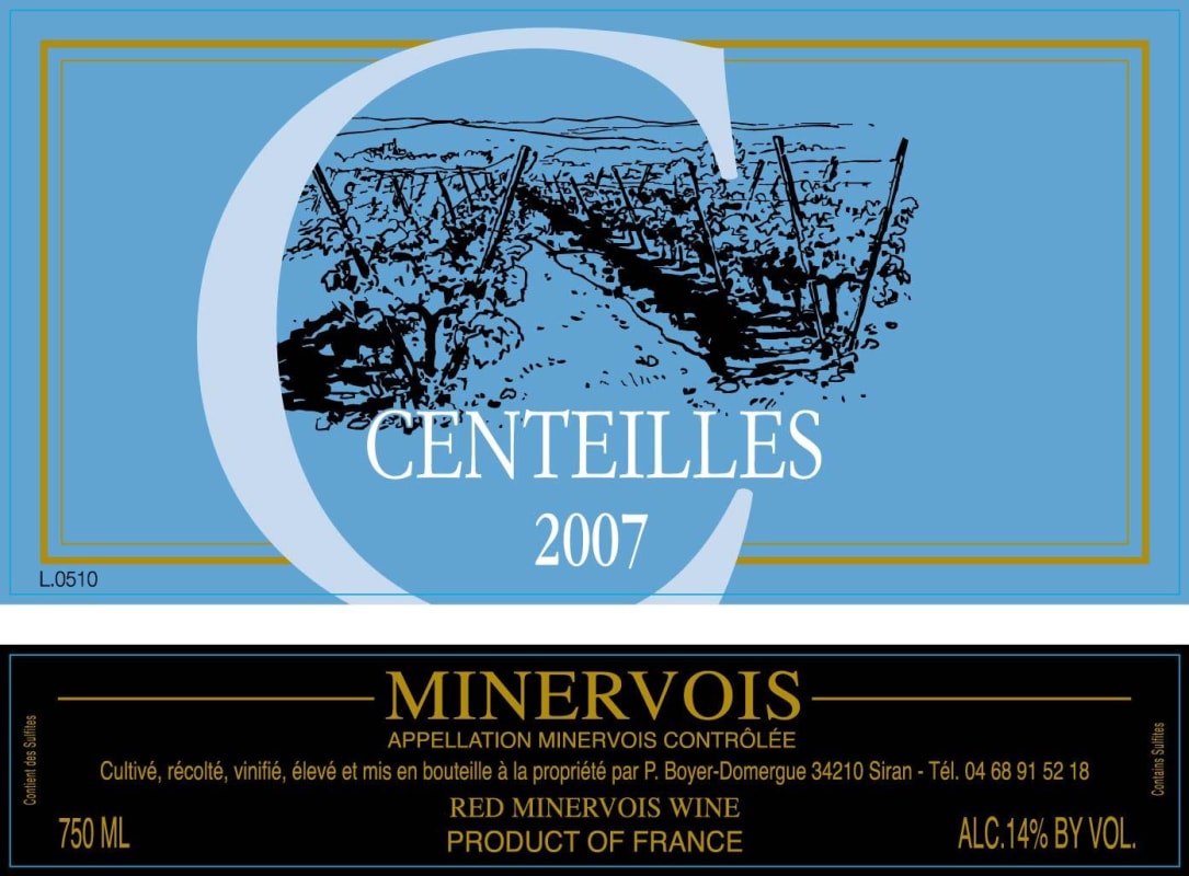 Clos Centeilles Minervois C de Centeilles Rouge 2007 Front Label