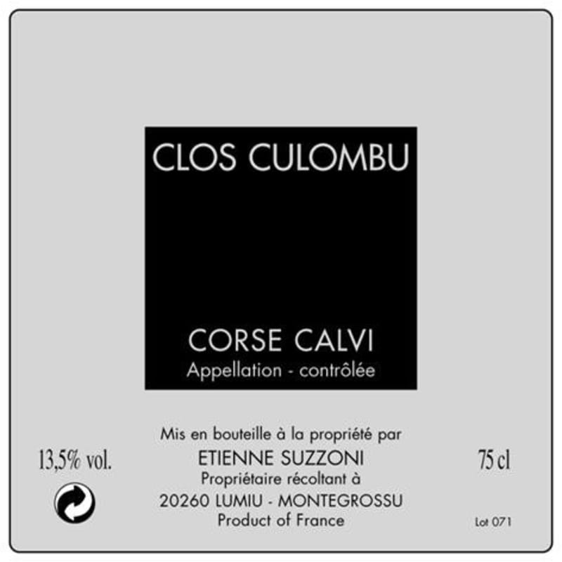 Clos Culombu Corse Calvi Blanc 2009 Front Label
