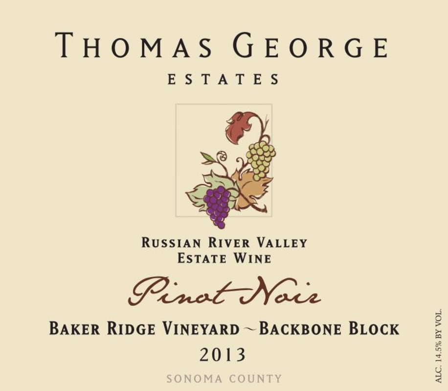 Thomas George Baker Ridge Vineyard Backbone Block Pinot Noir 2013 Front Label