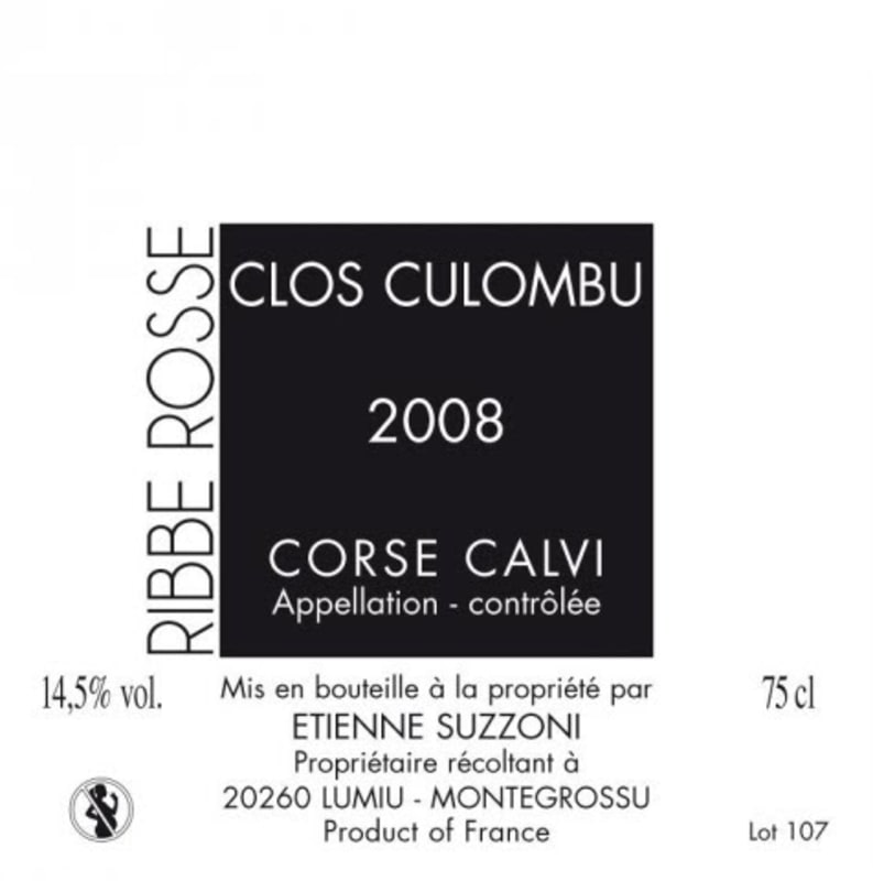 Clos Culombu Corse Calvi Ribbe Rosse Blanc 2008 Front Label