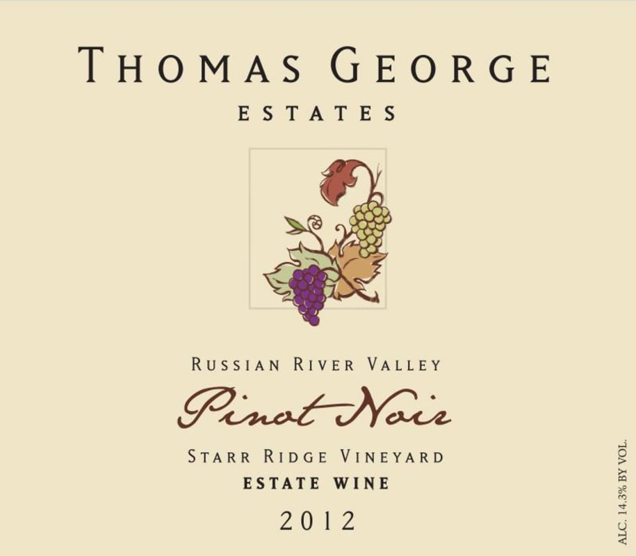Thomas George Starr Ridge Vineyard Pinot Noir 2012 Front Label