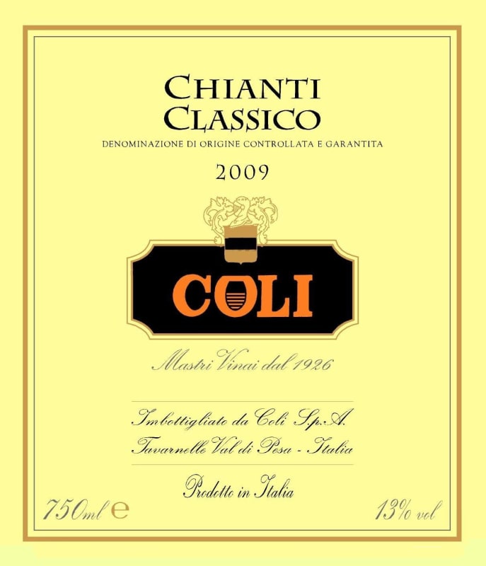 Coli Wine Chianti Classico 2009 Front Label