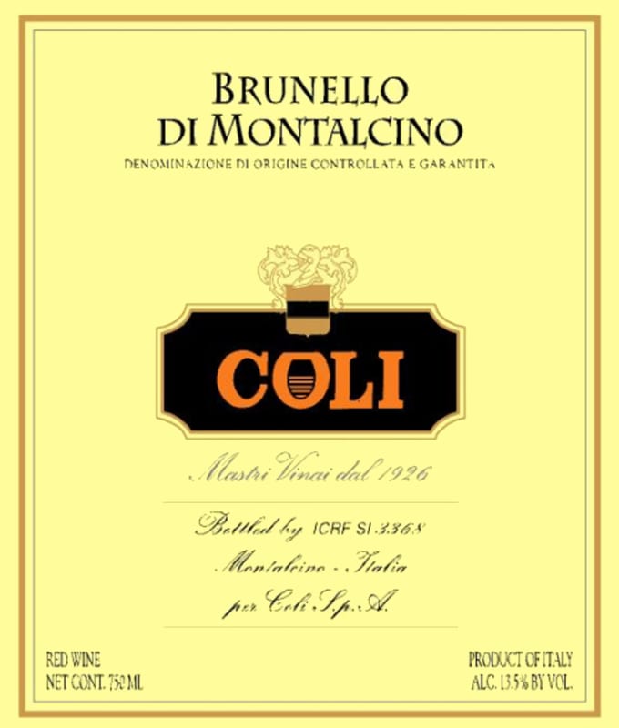 Coli Wine Brunello di Montalcino 2005 Front Label