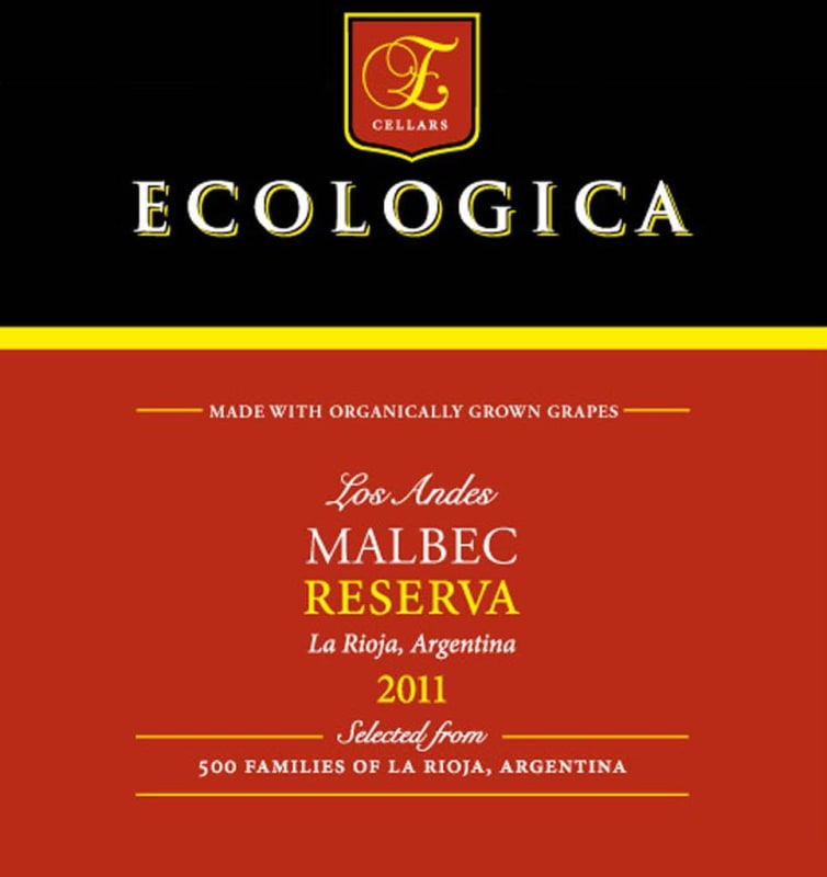 Cooperativa La Riojana Ecologica Los Andes Reserva Malbec 2011 Front Label