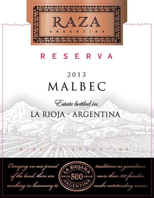 Cooperativa La Riojana Raza Reserva Malbec 2013 Front Label