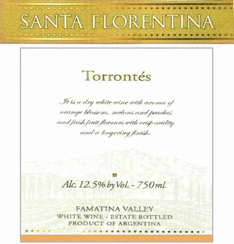 Cooperativa La Riojana Santa Florentina Torrontes 2013 Front Label