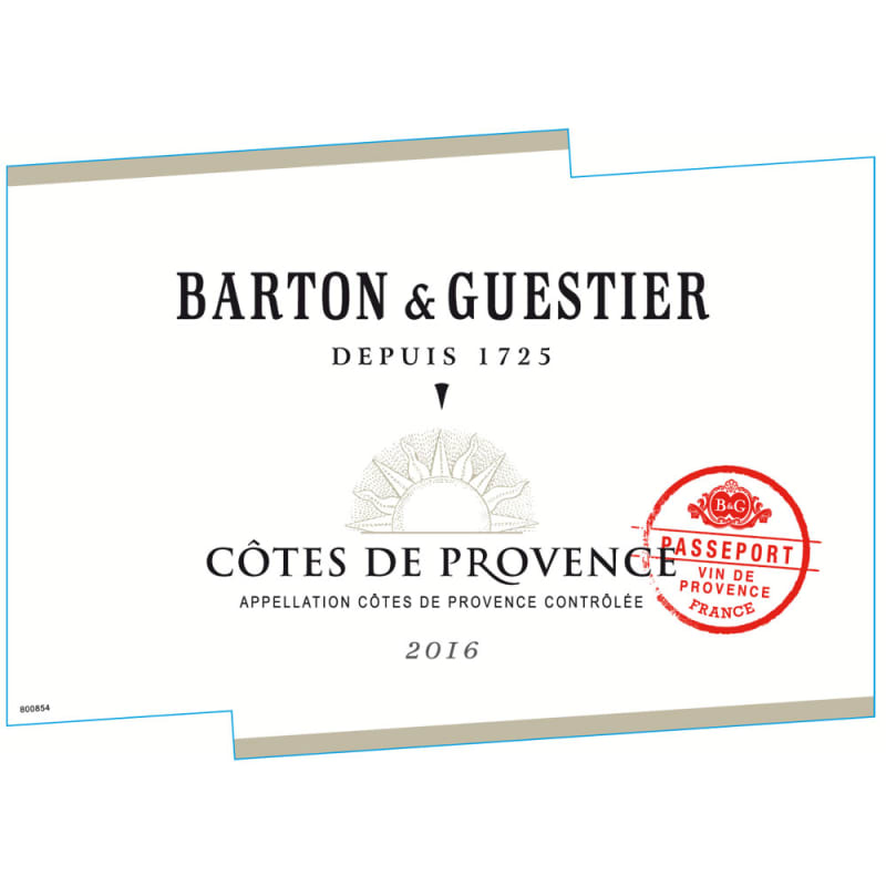 Barton & Guestier Cotes de Provence Passport Rose 2016 Front Label