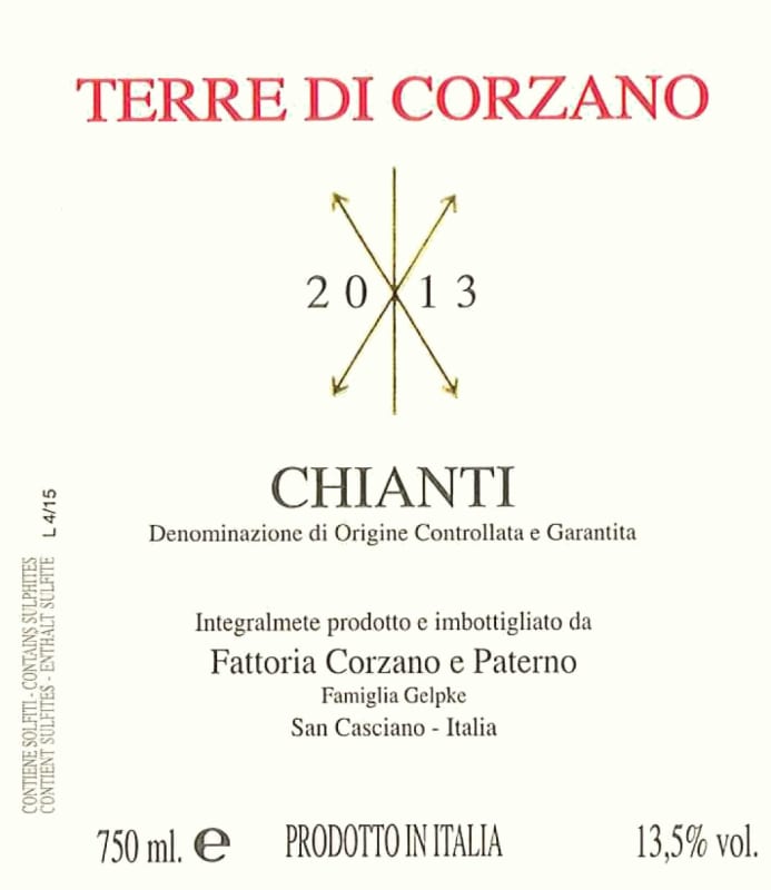 Corzano e Paterno Chianti Terre di Corzano 2013 Front Label