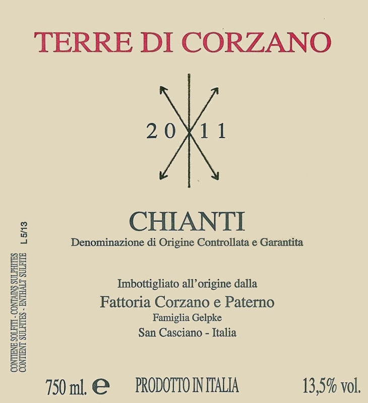 Corzano e Paterno Chianti Terre di Corzano 2011 Front Label