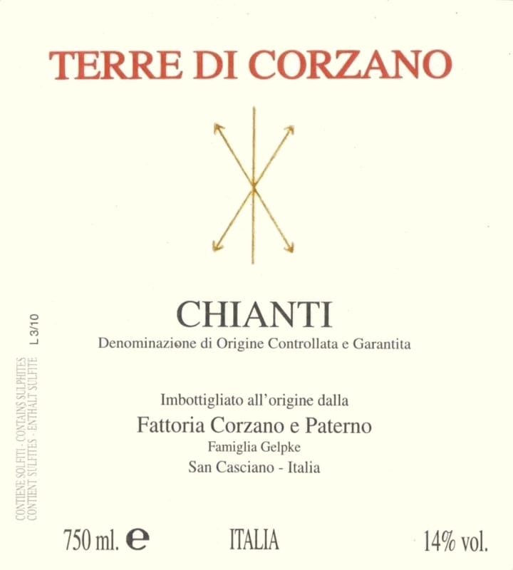 Corzano e Paterno Chianti Terre di Corzano 2010 Front Label