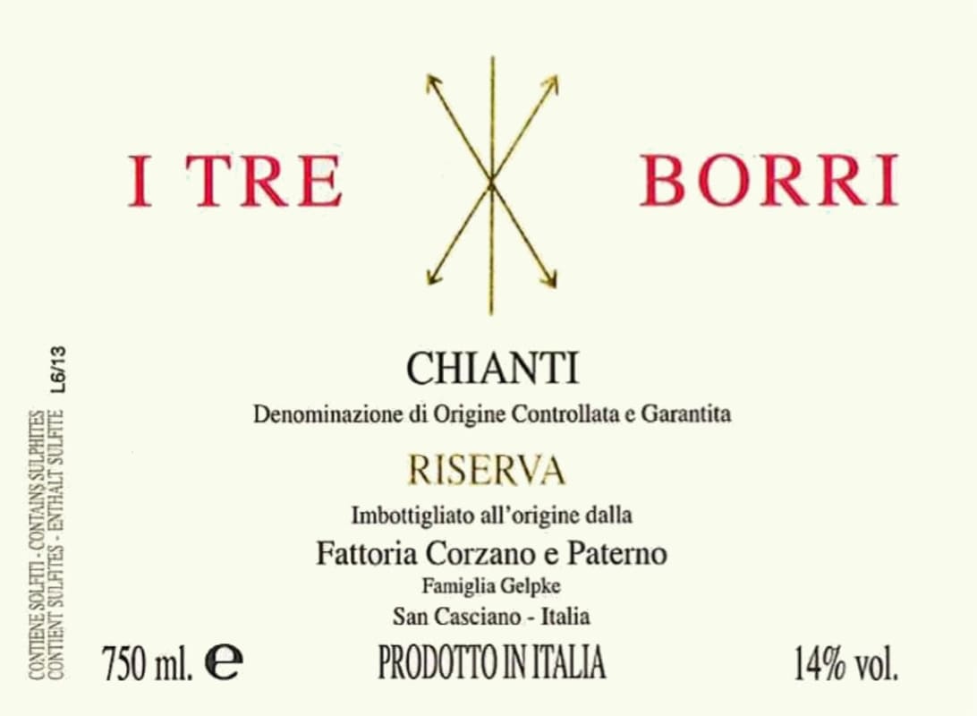 Corzano e Paterno Chianti I Tre Borri Riserva 2012 Front Label