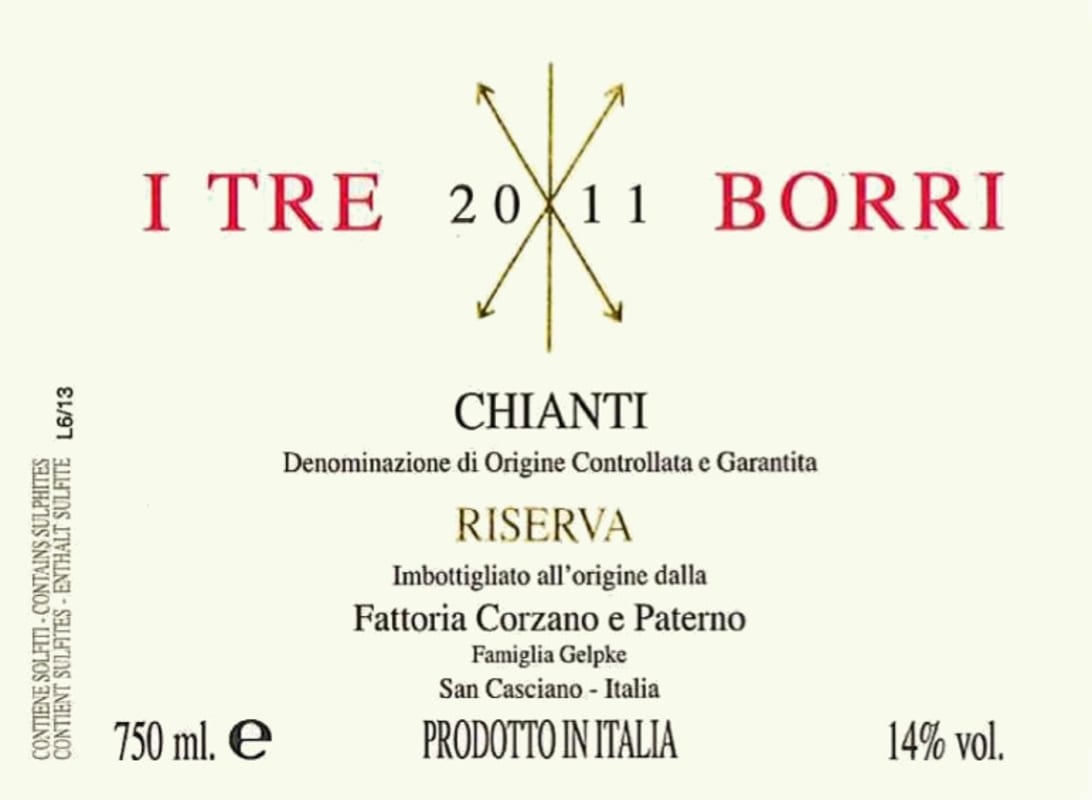 Corzano e Paterno Chianti I Tre Borri Riserva 2011 Front Label