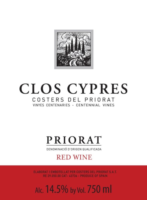 Costers del Priorat Clos Cypres 2011 Front Label