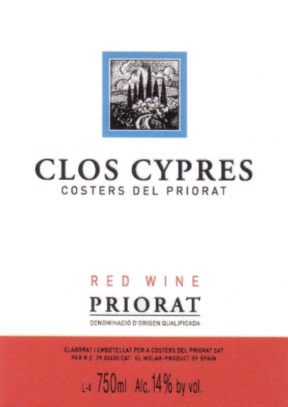 Costers del Priorat Clos Cypres 2004 Front Label