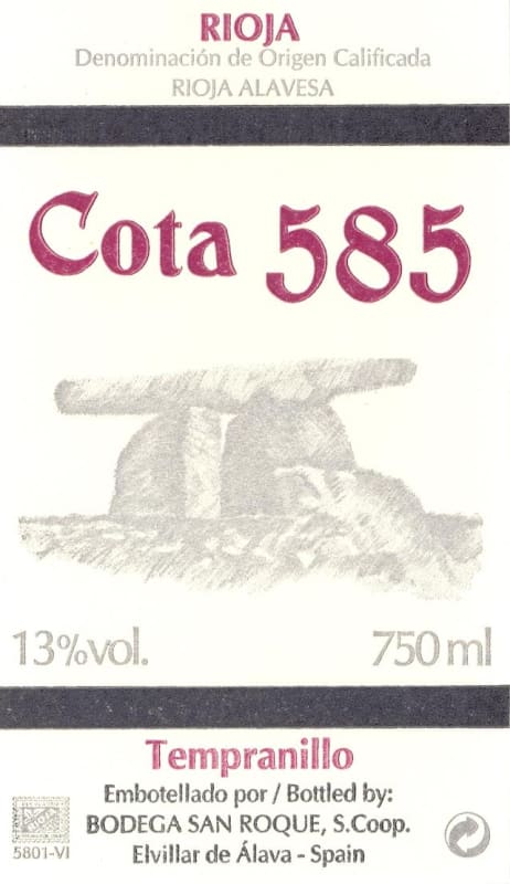 Cota 585 Tempranillo 2012 Front Label