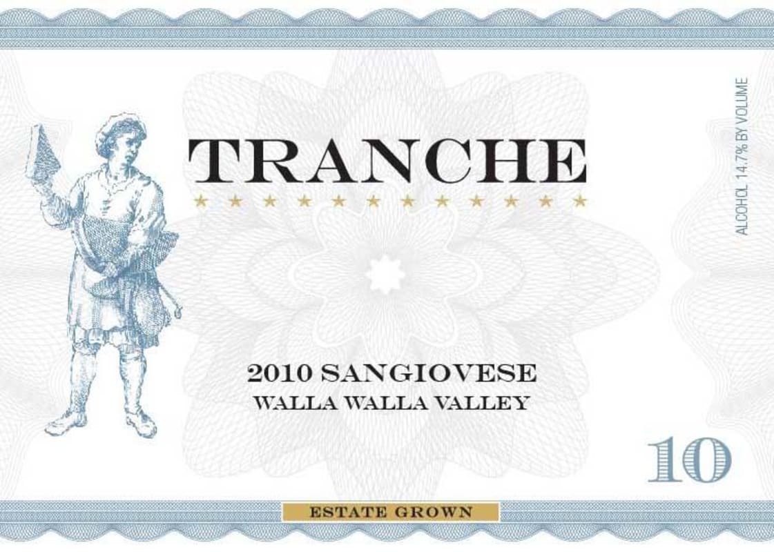 Tranche Cellars Blue Mountain Vineyard Sangiovese 2010 Front Label