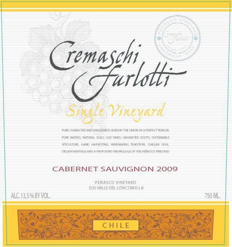 Cremaschi Furlotti Single Vineyard Cabernet Sauvignon 2009 Front Label