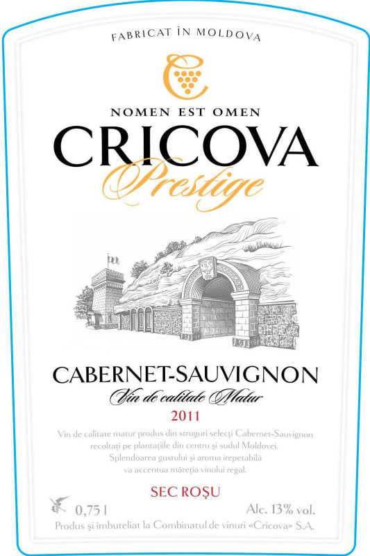 Cricova Prestige Cabernet Sauvignon 2011 Front Label