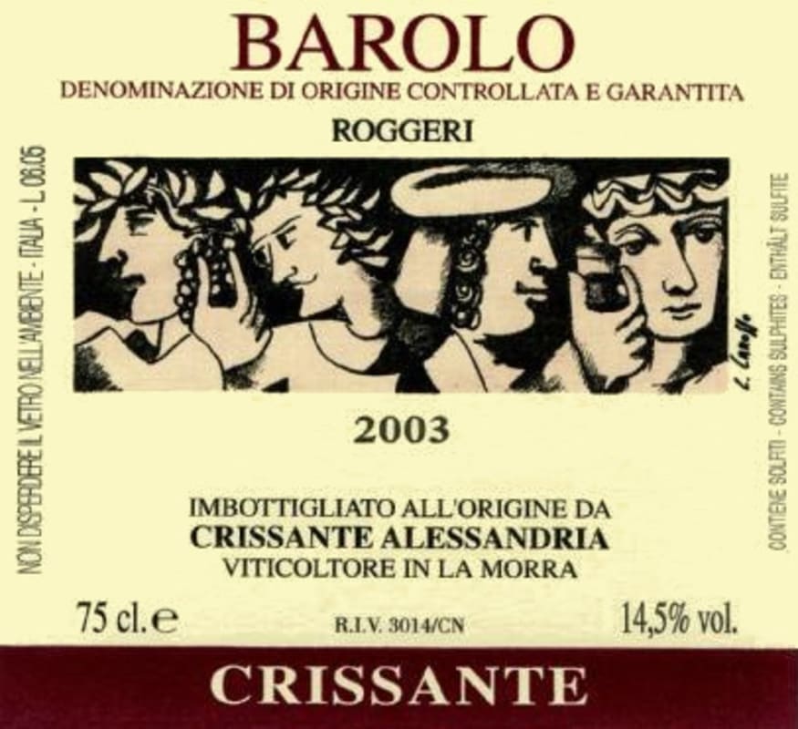Crissante Alessandria Barolo Roggeri 2003 Front Label