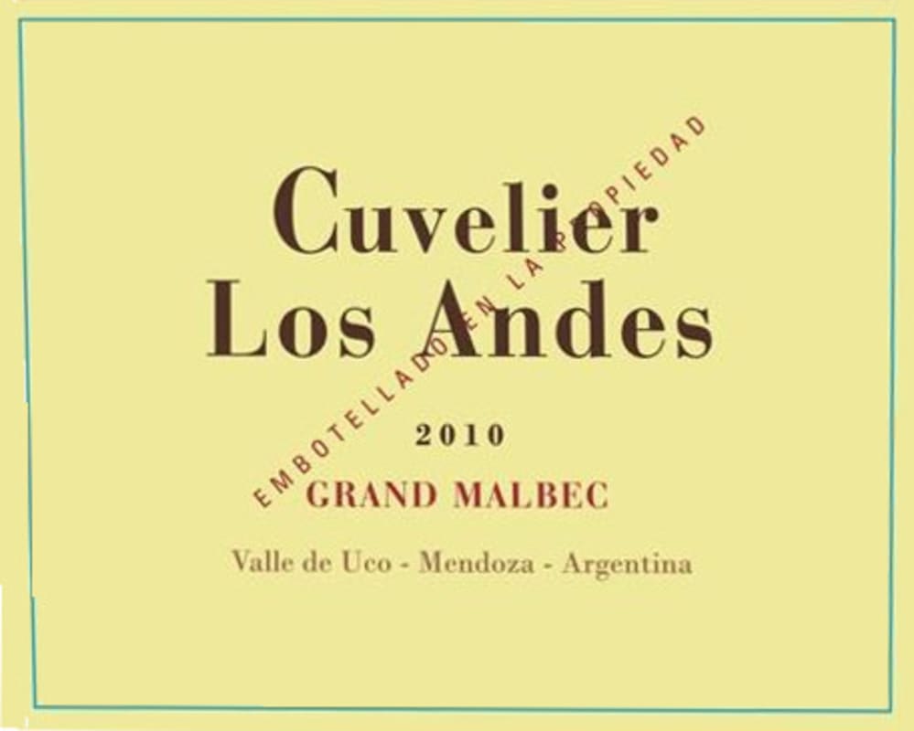 Cuvelier Los Andes Grand Malbec 2010 Front Label