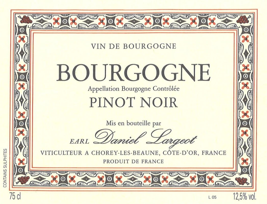 Daniel Largeot Bourgogne Pinot Noir 2015 Front Label