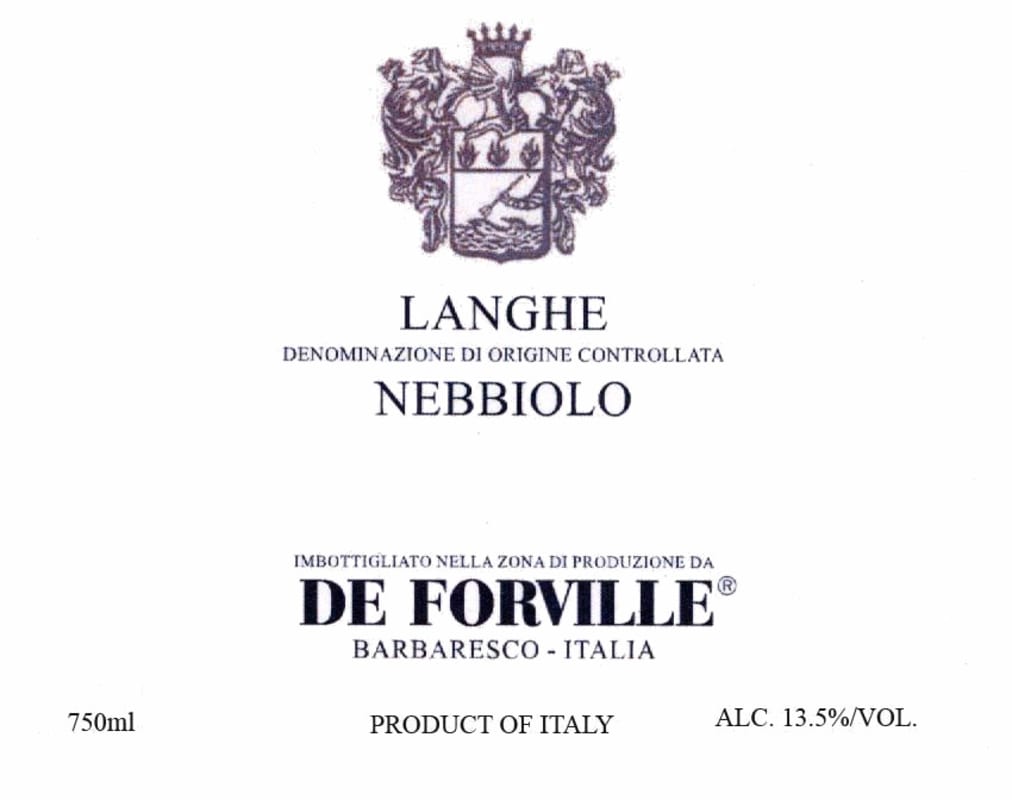 De Forville Langhe Nebbiolo 2013 Front Label