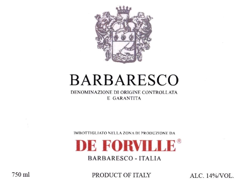 De Forville Barbaresco 2012 Front Label