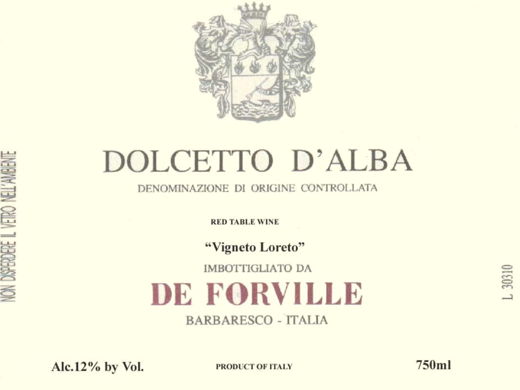 De Forville Dolcetto d'Alba Vigneto Loreto 2014 Front Label