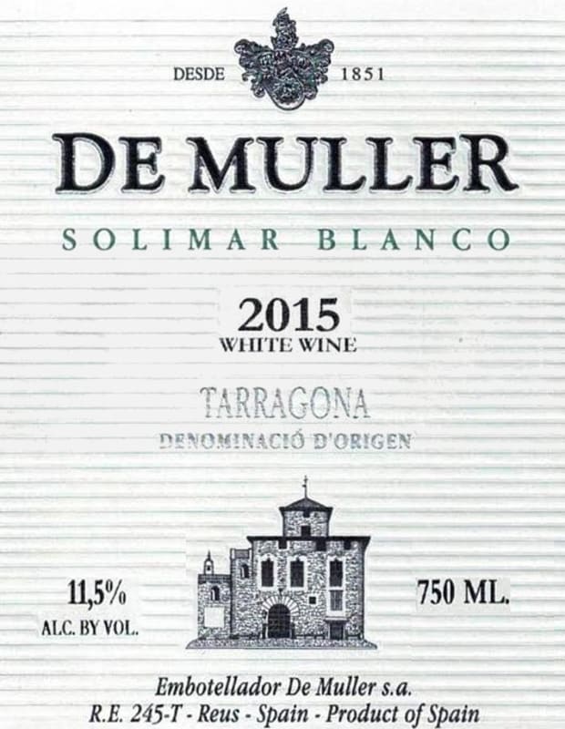 De Muller Solimar Blanco 2015 Front Label