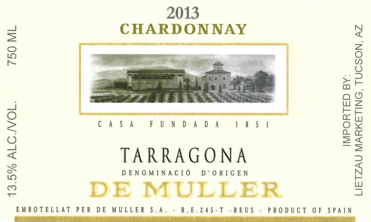 De Muller Chardonnay 2013 Front Label