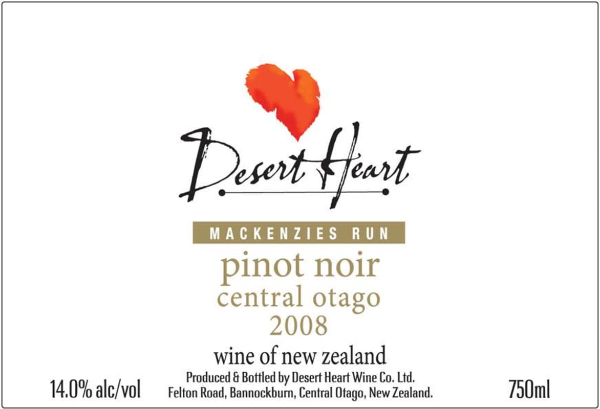 Desert Heart Estate McKenzies Run Pinot Noir 2008 Front Label