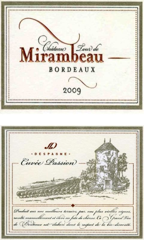 Despagne Chateau Tour de Mirambeau Cuvee Passion Blanc 2009 Front Label