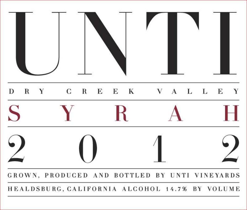 Unti Syrah 2012 Front Label
