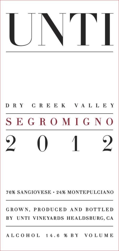 Unti Segromigno Red Blend 2012 Front Label