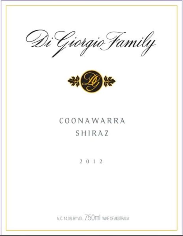 Di Giorgio Family Wines Coonawarra Shiraz 2012 Front Label