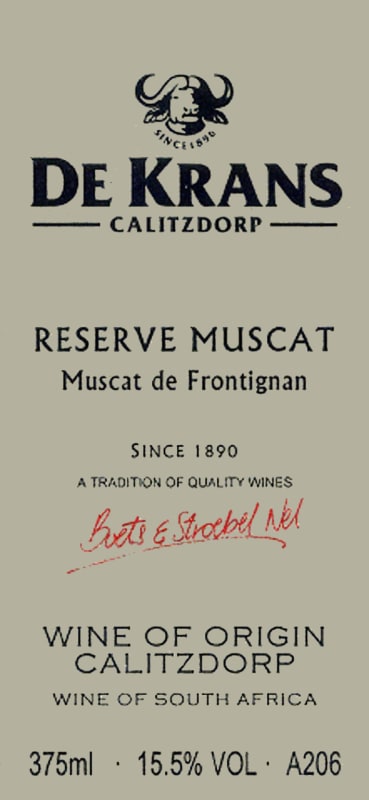 Die Krans Wines Reserve Muscat de Frontignan 2010 Front Label