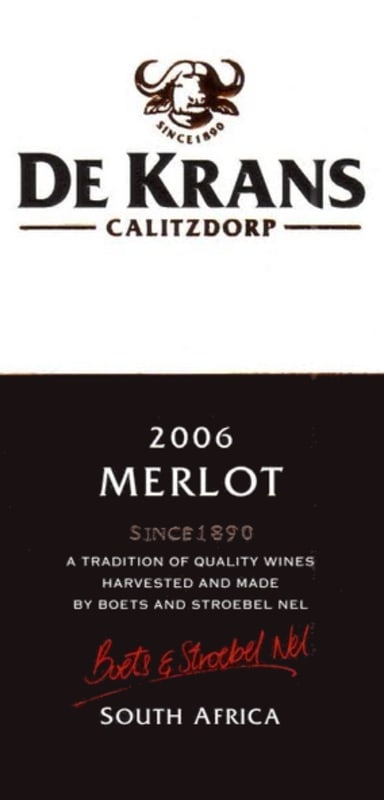 Die Krans Wines Calitzdorp Merlot 2006 Front Label
