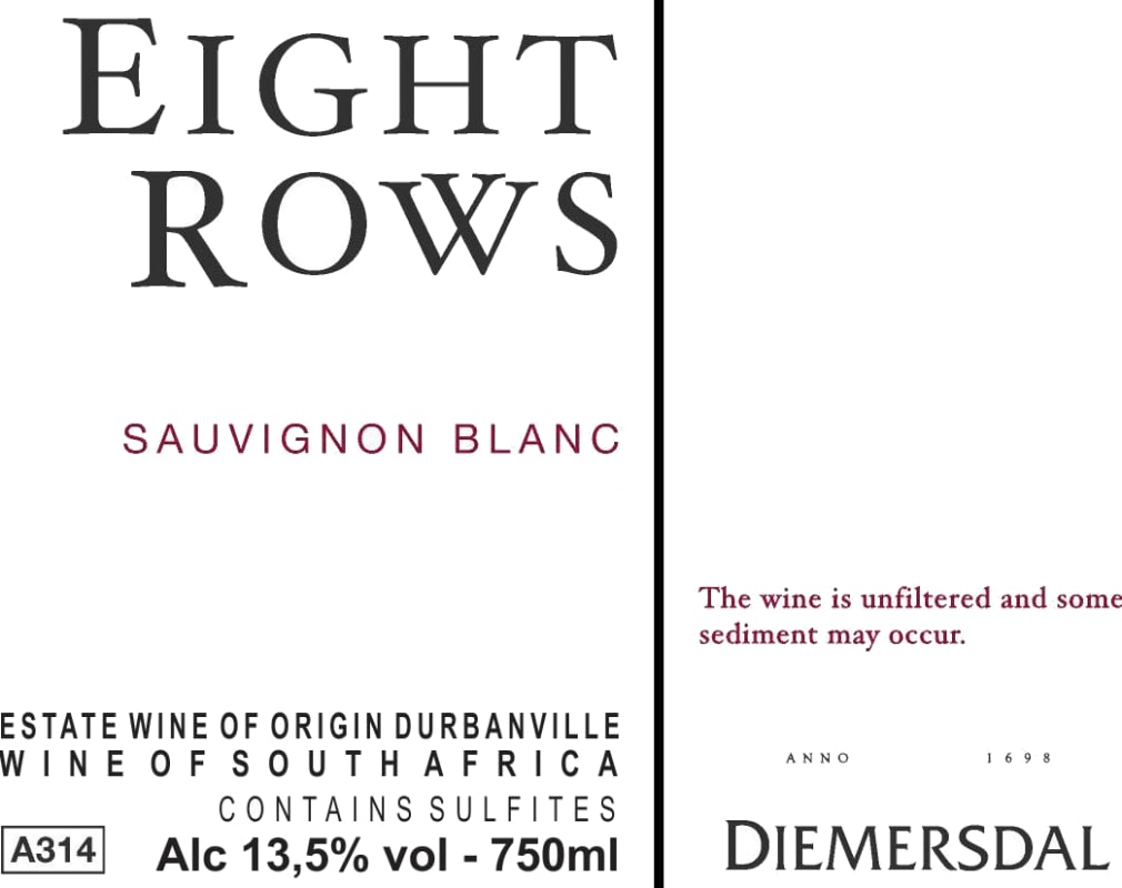 Diemersdal Estate 8 Rows Sauvignon Blanc 2015 Front Label