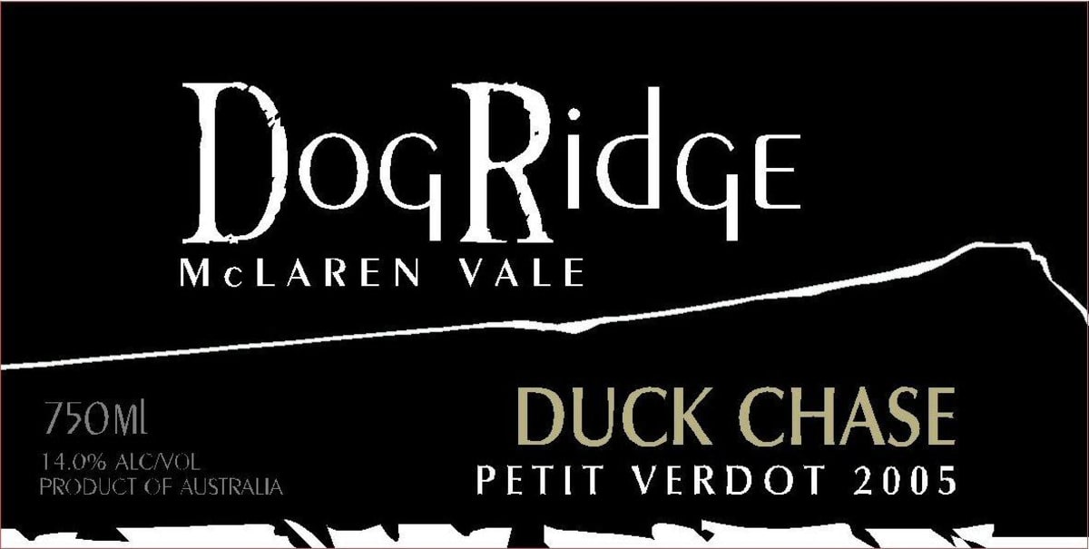 DogRidge, McLaren Vale Duck Chase Petit Verdot 2005 Front Label